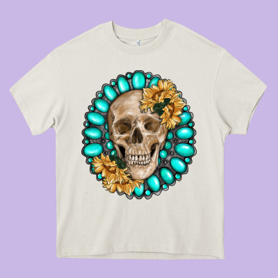 Skull With Gemstone And Sunflower Heavy Core Tee Designed By Ranaportraitstore