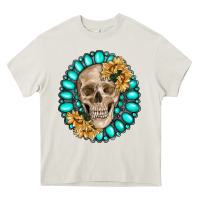 Cream skull with gemstone and sunflower Heavy Core Tee - RanaPortraitStore