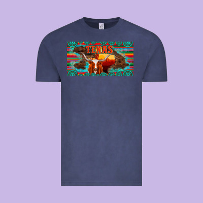 Texas And Map With Longhorn Serape Gemstone Licanse Plate Vintage Tee Designed By Artiststas