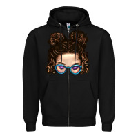 Black Messy Bun Mom And Glitter Glasses Zipper Hoodie - BundleAndBundleShop