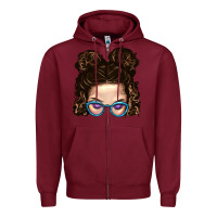 Burgundy Messy Bun Mom And Glitter Glasses Zipper Hoodie - BundleAndBundleShop