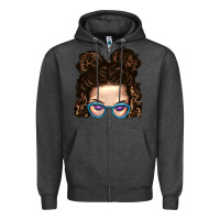 Charcoal Heather Messy Bun Mom And Glitter Glasses Zipper Hoodie - BundleAndBundleShop