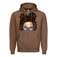Chestnut Messy Bun Mom And Glitter Glasses Zipper Hoodie - BundleAndBundleShop