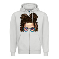 Dove Grey Messy Bun Mom And Glitter Glasses Zipper Hoodie - BundleAndBundleShop