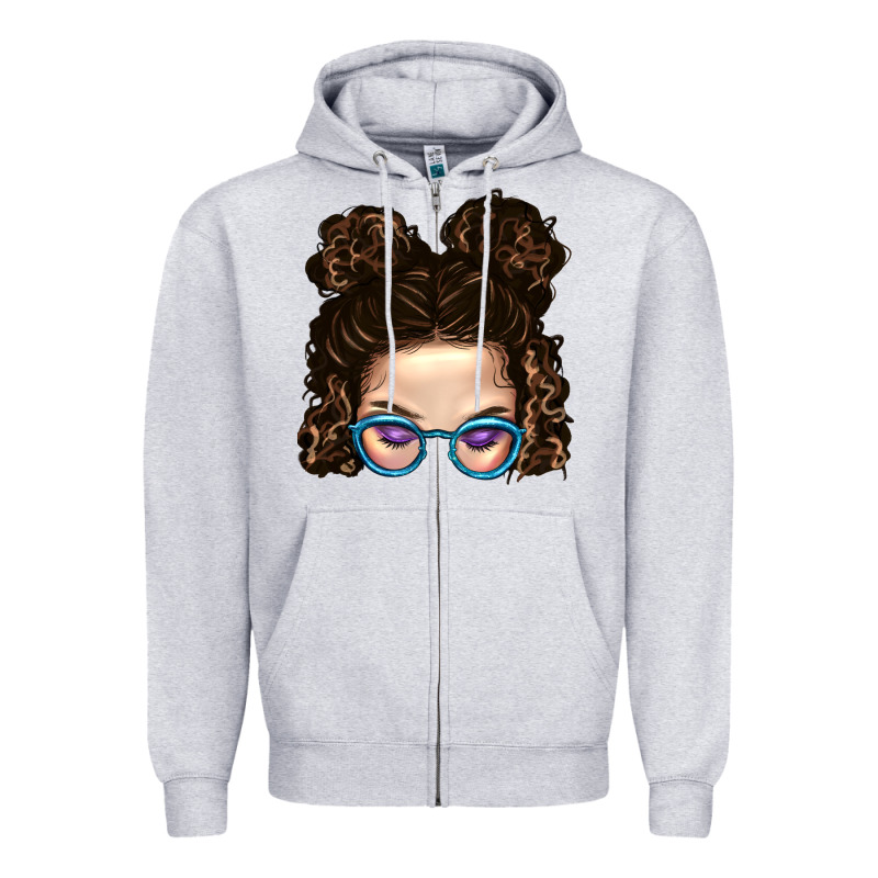 Messy Bun Mom And Glitter Glasses Zipper Hoodie by BundleAndBundleShop | Teevron
