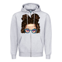 Heather Grey Messy Bun Mom And Glitter Glasses Zipper Hoodie - BundleAndBundleShop