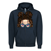 Navy Messy Bun Mom And Glitter Glasses Zipper Hoodie - BundleAndBundleShop
