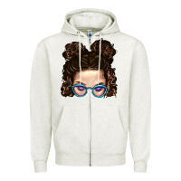 Oatmeal Heather Messy Bun Mom And Glitter Glasses Zipper Hoodie - BundleAndBundleShop