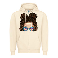 Sandshell Messy Bun Mom And Glitter Glasses Zipper Hoodie - BundleAndBundleShop