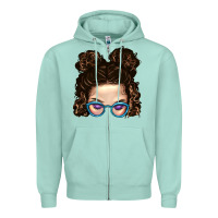 Seafoam Messy Bun Mom And Glitter Glasses Zipper Hoodie - BundleAndBundleShop