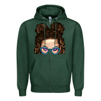 Sports Green Messy Bun Mom And Glitter Glasses Zipper Hoodie - BundleAndBundleShop