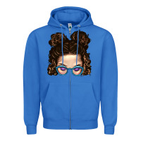 True Royal Messy Bun Mom And Glitter Glasses Zipper Hoodie - BundleAndBundleShop