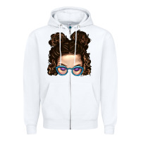 White Messy Bun Mom And Glitter Glasses Zipper Hoodie - BundleAndBundleShop