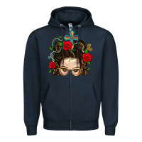 Navy Messy Bun Mom Faith And Rose Zipper Hoodie - BundleAndBundleShop