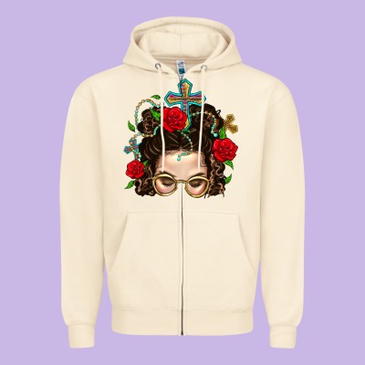 Messy Bun Mom Faith And Rose Zipper Hoodie Designed By Bundleandbundleshop