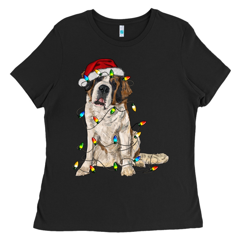 Saint Bernard With Christmas Lights Ladies Tee by RanaPortraitStore | Teevron