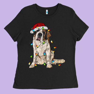 Saint Bernard With Christmas Lights Ladies Tee Designed By Ranaportraitstore
