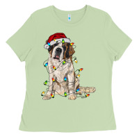 Matcha saint bernard with christmas lights Ladies Tee - RanaPortraitStore