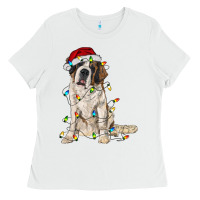 White saint bernard with christmas lights Ladies Tee - RanaPortraitStore