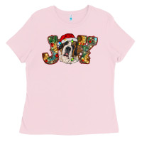 Bubblegum Pink Saint Bernard Christmas joy, Ladies Tee - RanaPortraitStore