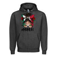Charcoal Heather Mexican Mom Life Messy Bun Mama Zipper Hoodie - BundleAndBundleShop