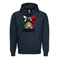 Navy Mexican Mom Life Messy Bun Mama Zipper Hoodie - BundleAndBundleShop