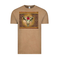 Vintage Coffee bull skull flowers glitter and leopard Vintage Tee - Artiststas