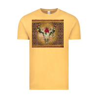 Vintage Mustard bull skull flowers glitter and leopard Vintage Tee - Artiststas