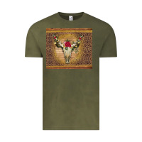 Vintage Olive bull skull flowers glitter and leopard Vintage Tee - Artiststas