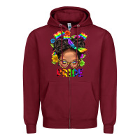 Burgundy LGBTQ+ Messy Bun Mom Pride With Flower Zipper Hoodie - BundleAndBundleShop