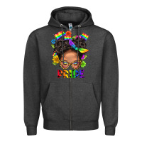 Charcoal Heather LGBTQ+ Messy Bun Mom Pride With Flower Zipper Hoodie - BundleAndBundleShop