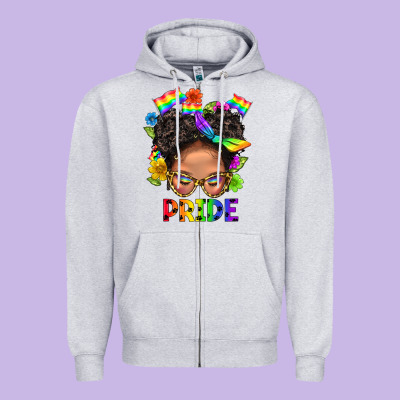 Lgbtq+ Messy Bun Mom Pride With Flower Zipper Hoodie Designed By Bundleandbundleshop