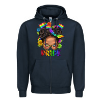 Navy LGBTQ+ Messy Bun Mom Pride With Flower Zipper Hoodie - BundleAndBundleShop