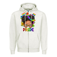 Oatmeal Heather LGBTQ+ Messy Bun Mom Pride With Flower Zipper Hoodie - BundleAndBundleShop