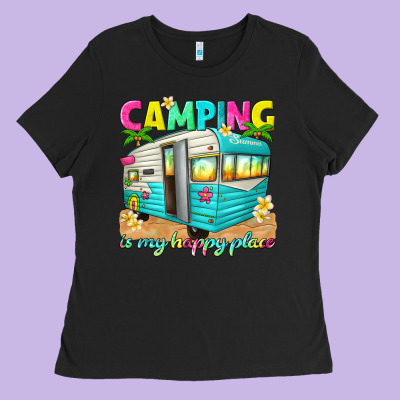 Camping Is My Happy Place Ladies Tee Designed By Texasbilliewilder