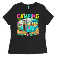Black camping is my happy place Ladies Tee - texasbilliewilder
