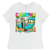 White camping is my happy place Ladies Tee - texasbilliewilder
