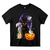 Black Halloween Cat and Pumpkin Heavy Core Tee - texasbilliewilder