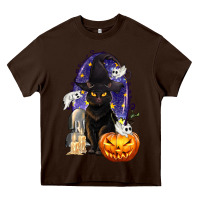 Chocolate Brown Halloween Cat and Pumpkin Heavy Core Tee - texasbilliewilder