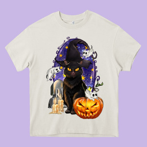 Halloween Cat And Pumpkin Heavy Core Tee Designed By Texasbilliewilder