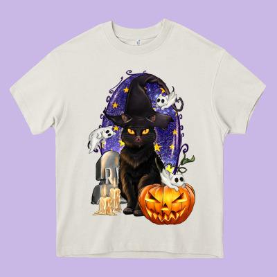 Halloween Cat And Pumpkin Heavy Core Tee Designed By Texasbilliewilder