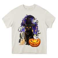 Cream Halloween Cat and Pumpkin Heavy Core Tee - texasbilliewilder