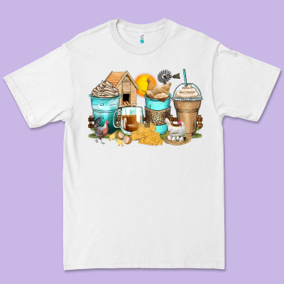 Chicken Coffee Cups Premium Tee Designed By Zillion Design Studio
