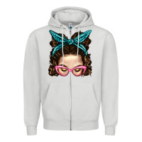Dove Grey Messy Bun Mom With Leopard Bandana Zipper Hoodie - BundleAndBundleShop