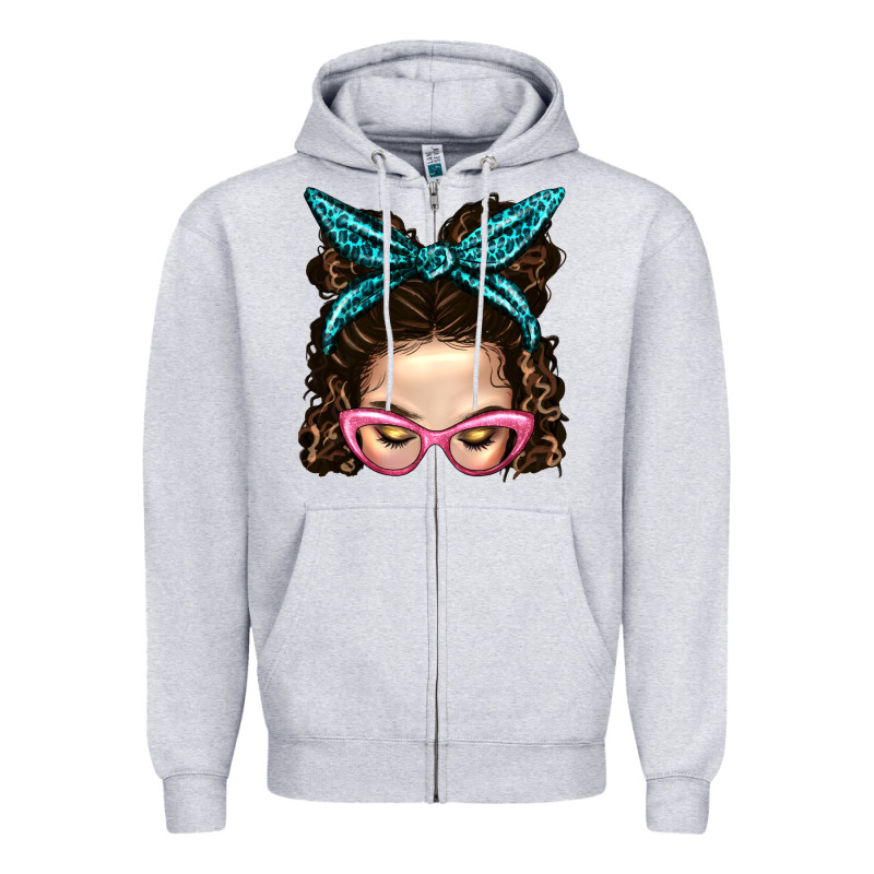 Messy Bun Mom With Leopard Bandana Zipper Hoodie by BundleAndBundleShop | Teevron