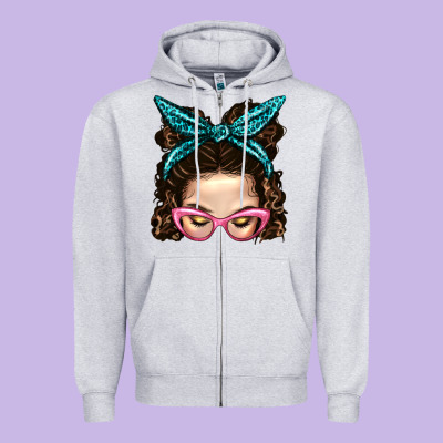 Messy Bun Mom With Leopard Bandana Zipper Hoodie Designed By Bundleandbundleshop