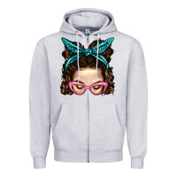 Heather Grey Messy Bun Mom With Leopard Bandana Zipper Hoodie - BundleAndBundleShop