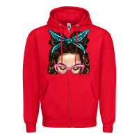 Red Messy Bun Mom With Leopard Bandana Zipper Hoodie - BundleAndBundleShop