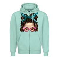 Seafoam Messy Bun Mom With Leopard Bandana Zipper Hoodie - BundleAndBundleShop