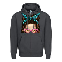 Smoke Messy Bun Mom With Leopard Bandana Zipper Hoodie - BundleAndBundleShop